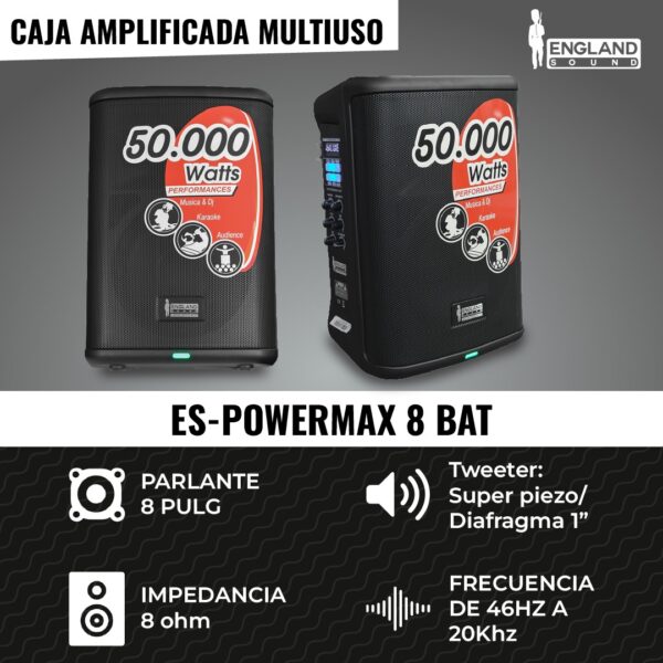 England Sound ES-POWERMAX 8-BAT - Caja Amplificada Portátil de 8 Pulgadas con Batería - Image 2
