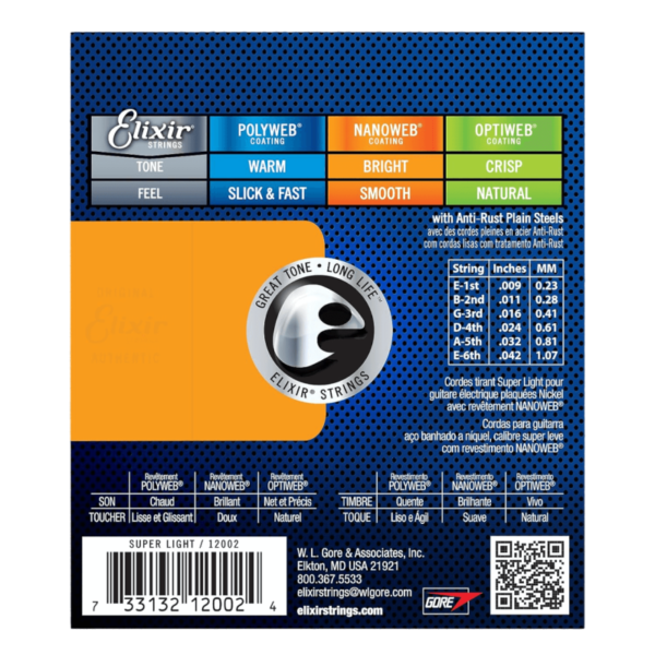 Elixir 12002 Nanoweb - Juego de Cuerdas para Guitarra Eléctrica (09-42 Super Light) - Image 2