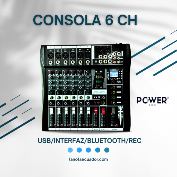 Power Pro EX6-USB - Consola de Mezcla de 6 Canales con Interfaz USB y Bluetooth