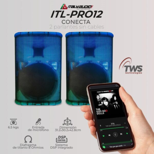 Italy Audio ITL-PRO12 - Caja Amplificada Recargable de 8" con Luces LED - Image 2